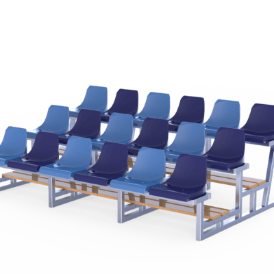 Tribune met 3 zitrijen met houten planken